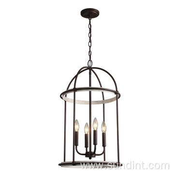 4-Light Steel Lantern Indoor Chandelier Pendant